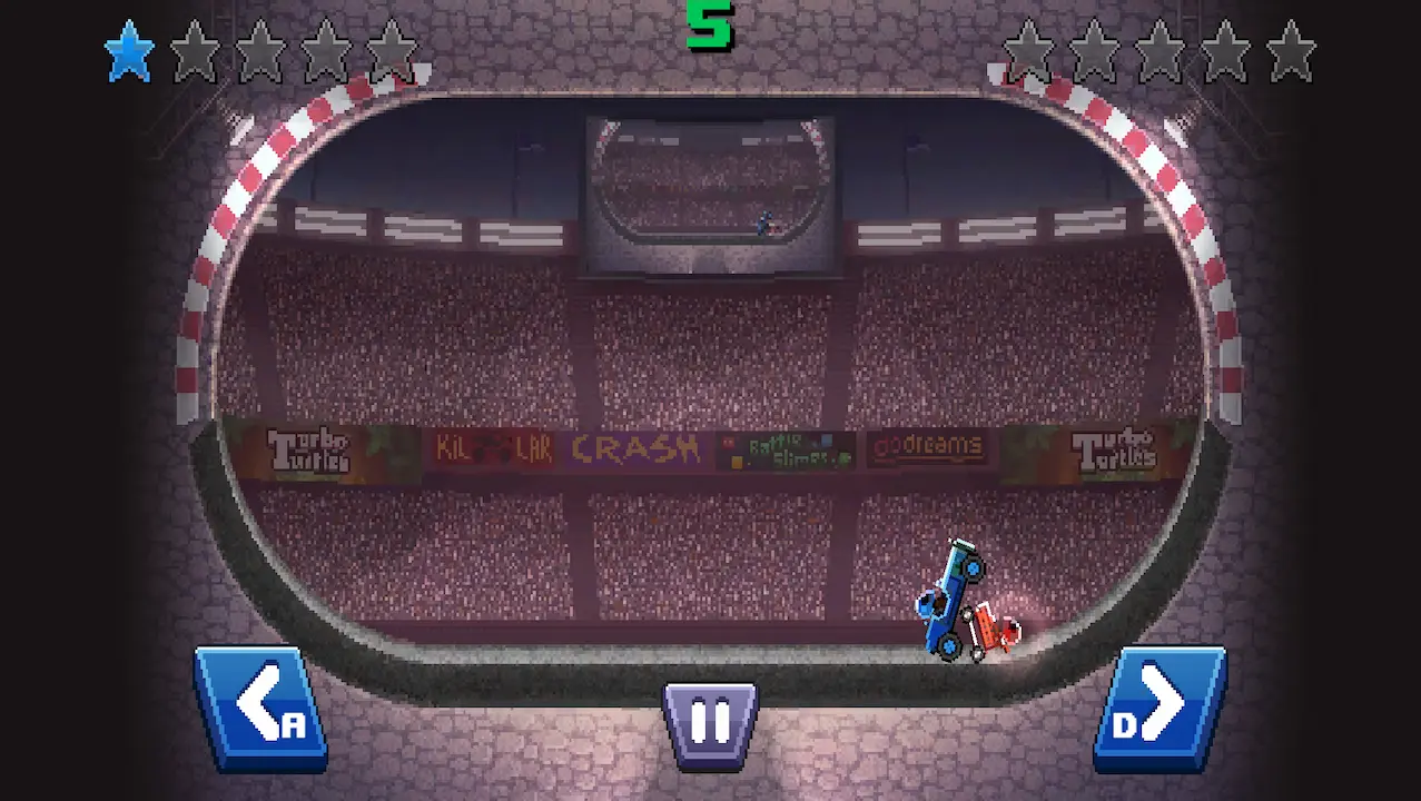 Car Chaos gameplay — two vehicles battling in a hazard-filled arena