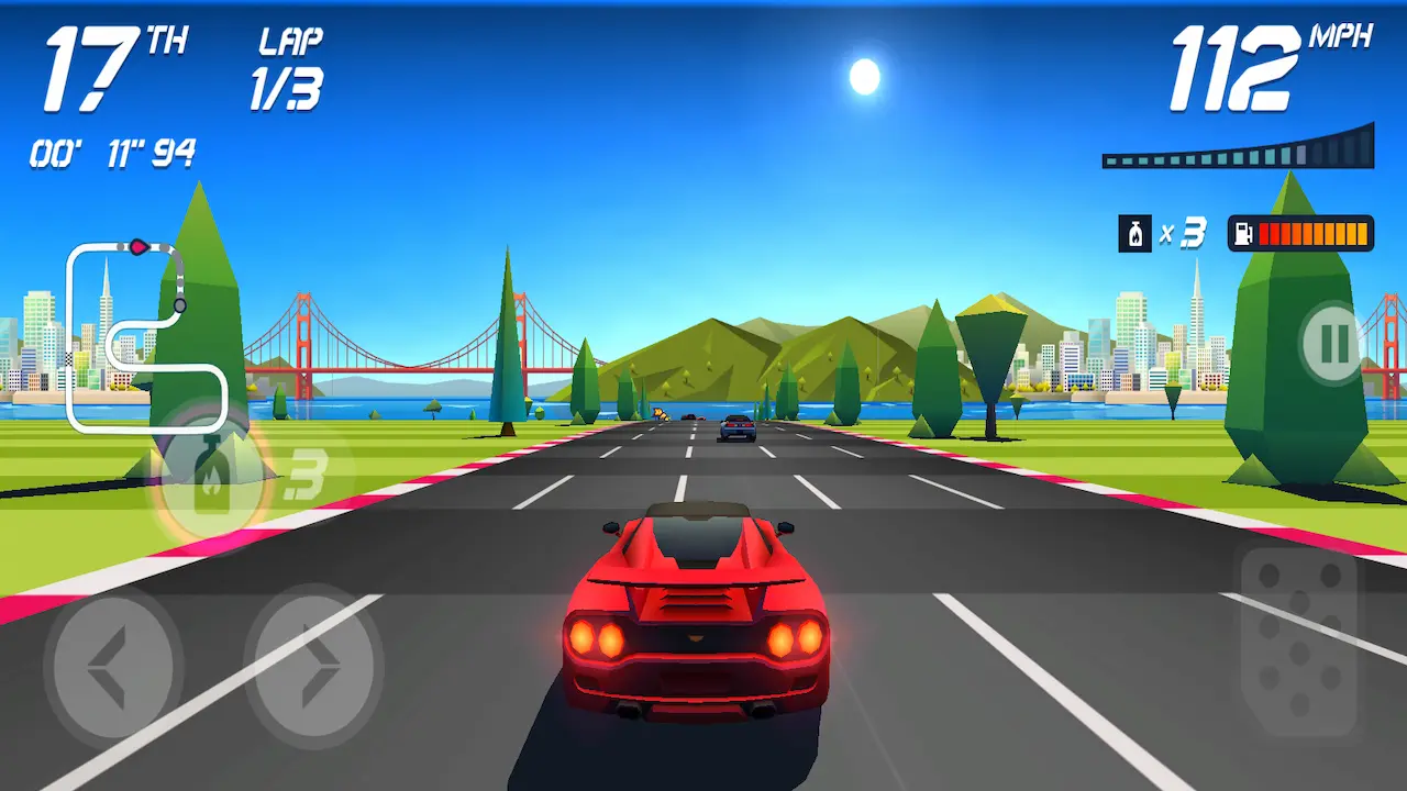 Retro Rush gameplay — 16-bit car racing through a coastal California track