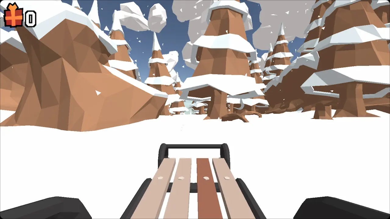Snow Rider 3D gameplay — snowmobile racing down a tree-lined slope