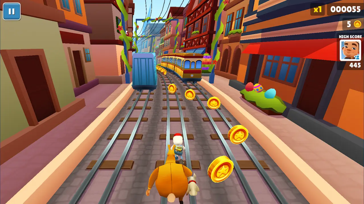 Subway Runner gameplay — dodging trains and collecting coins on the tracks
