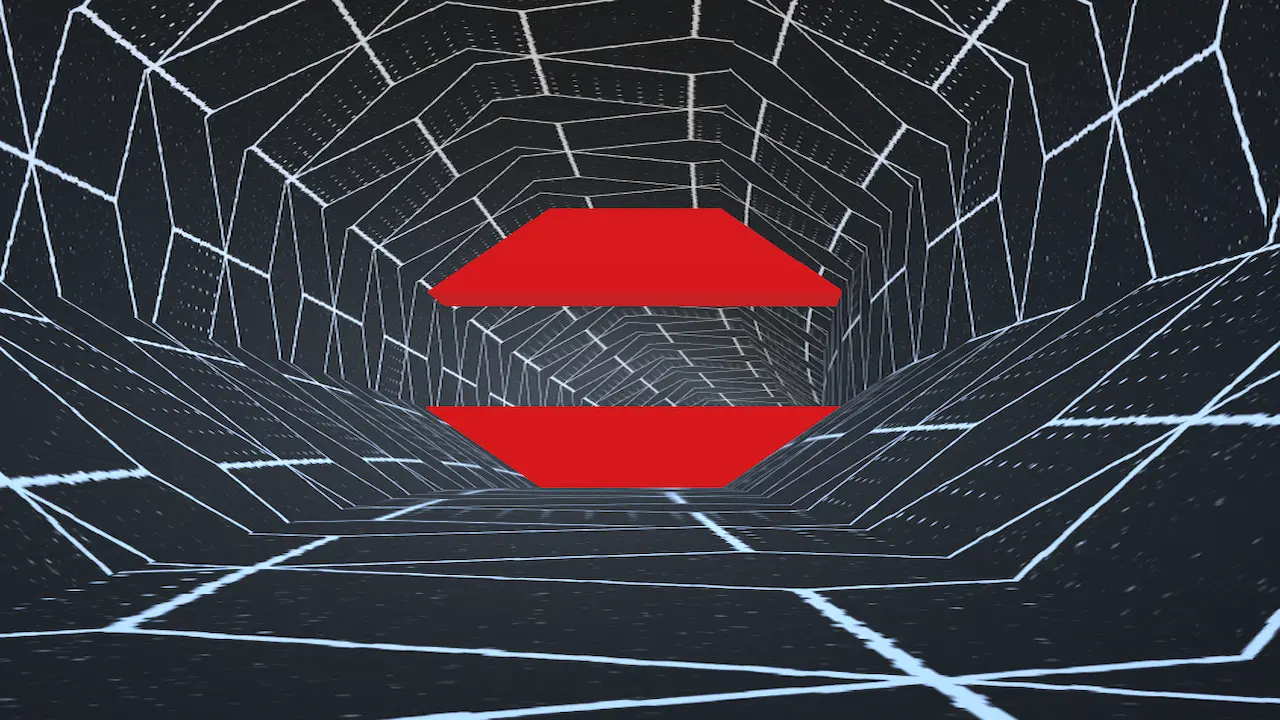Tunnel Rush gameplay — speeding through a neon tunnel dodging red obstacles